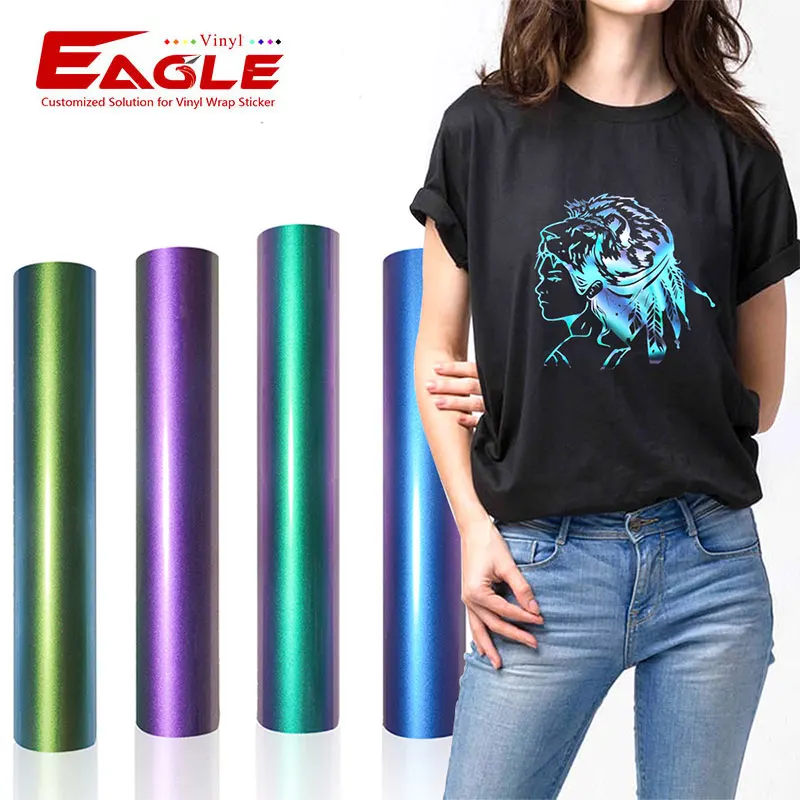 

Eagle wholesale Easy Weed Sticky Backing Film Holographic Reflective Glitter Vinyl Clothing Chameleon Heat Transfer vinyl rolls