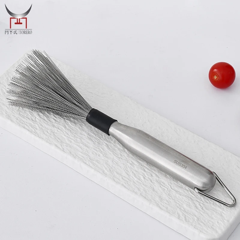 

304 Stainless steel pan brush kitchen dish washing metal wire cleaning brush with hook for pot dish kitchen tool