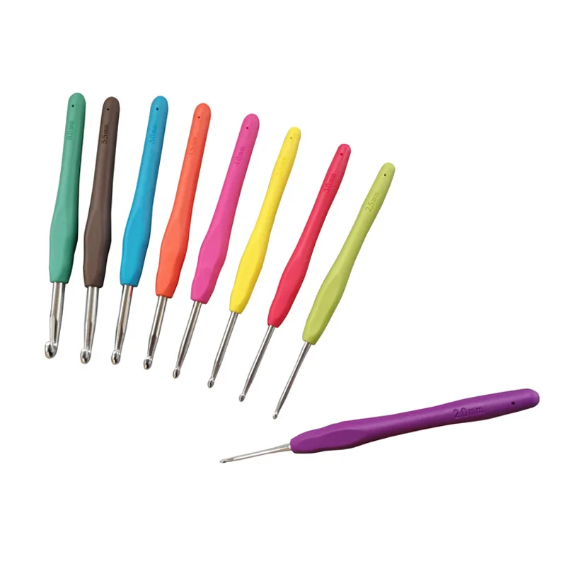 Sweater needle crochet tool New rainbow soft handle plastic alumina crochet hooks set of 8PCS