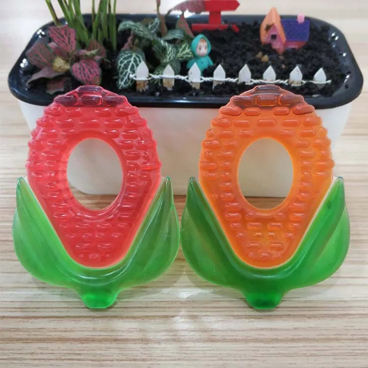 Ring shape Non toxic BPA free fruit soft comfort silicon baby teether filled/gelly inside EVA baby teether