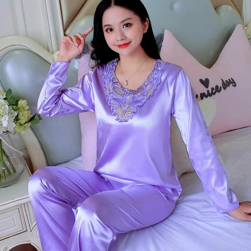 

Baju Tidur Rayo Supplier Long Sleeved Hot Sale Plus Size Silk Sleepwear Pijamas Satin Silk Pajamas