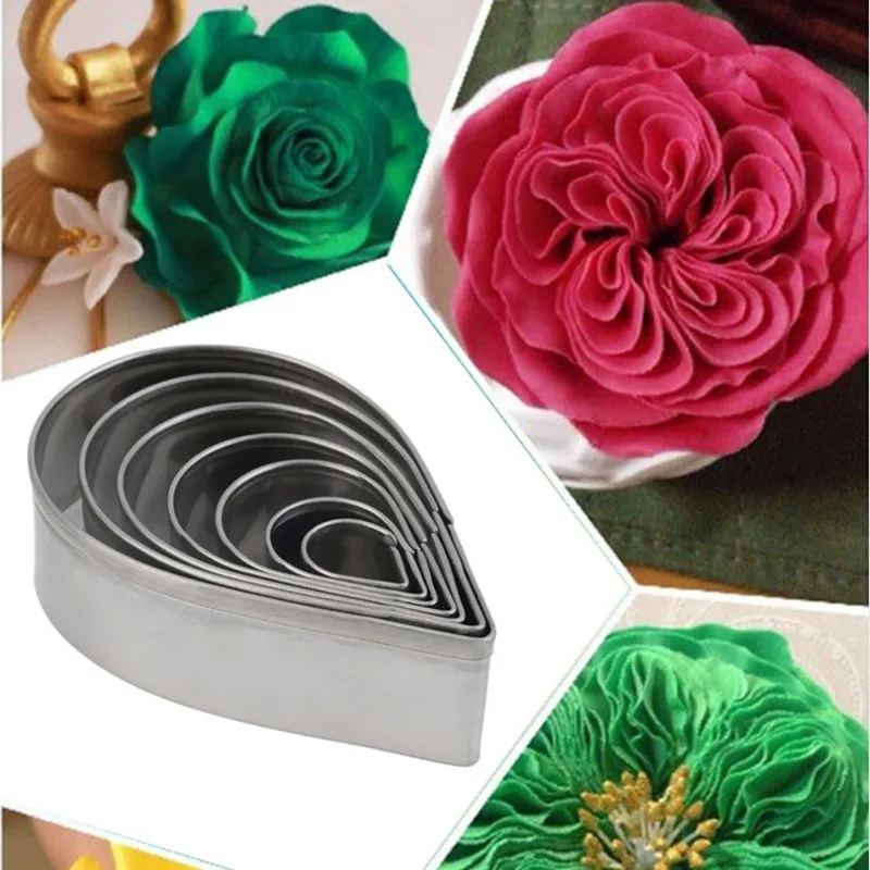 

Stainless Steel Water Drop Fondant Mold Set 7 Pieces Baking Cake Decoration Tools Rose Petal Mold