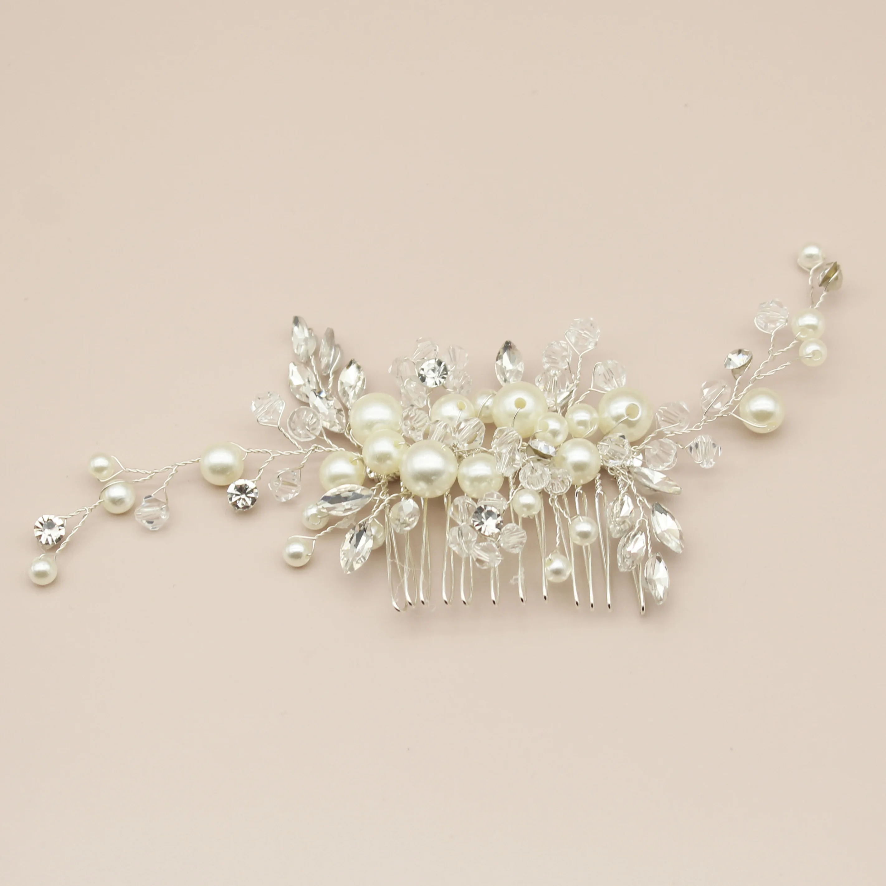 

Jachon new flower Wedding Clip Rhinestone Bridal Comb pearl Barrette Handmade Flower pearls hair pin Head Pieces for Women