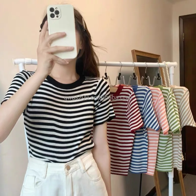 

Factory Wholesale T Shirt Women Fashion Women's short-sleeved knitting Casual Summer Shein ladies tops