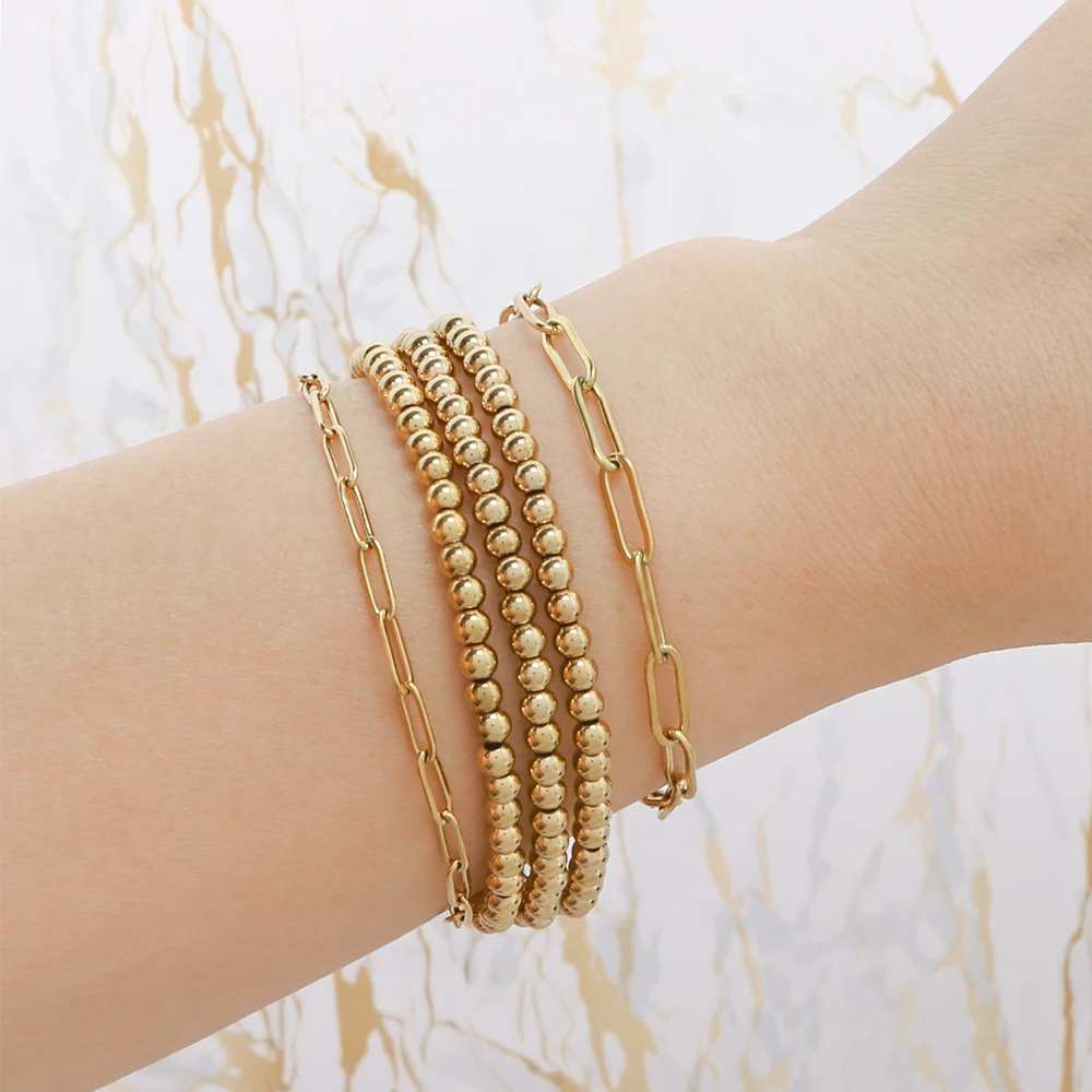 

Wholesale Lucky 14k Gold Filled Beads Beaded Stackable Bracelets Beaded Stretch Bracelet Minimalist