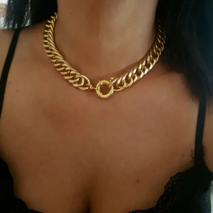 

Punk Chunky Stainless Steel Chain Jewelry Hip Hop 18K Gold Double Cuban Chain Necklace Miami Link Chain Collar Choker Necklace, Gold color