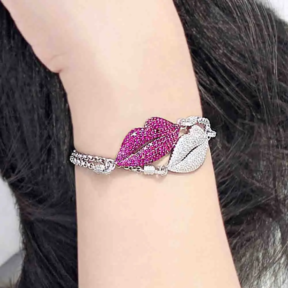 

2020 Charming Red Lip Crystal Bracelet NEW Design Silver Color Chains Women Jewelry Valentines Gift Bracelet