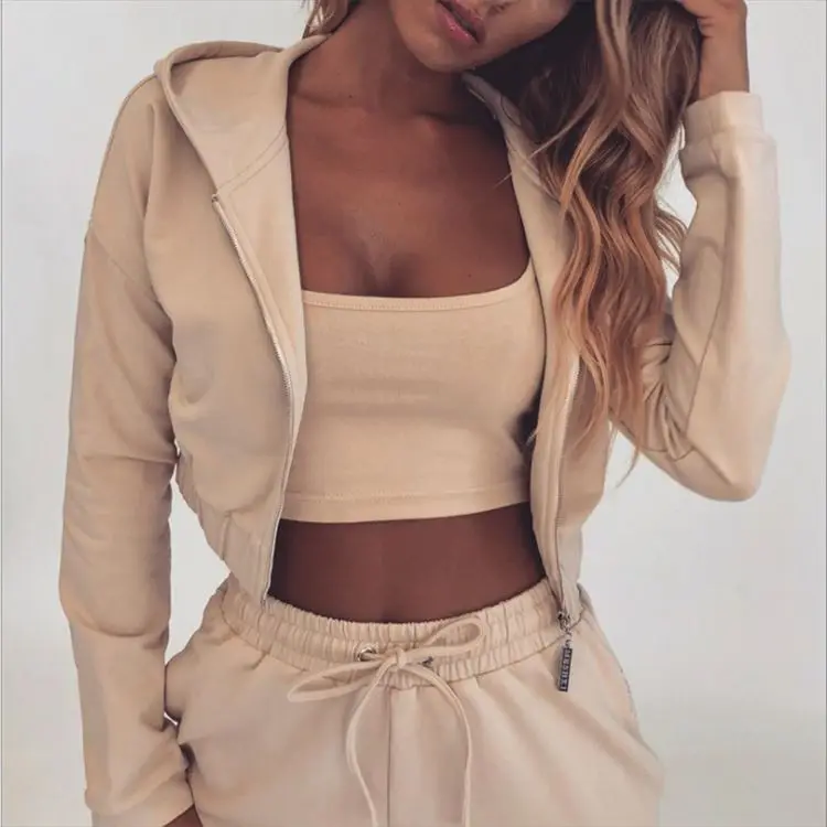

Fashionable Street Style Womens Sports Hoodie Pants Suit 3-Pcs-Set For New Autumn