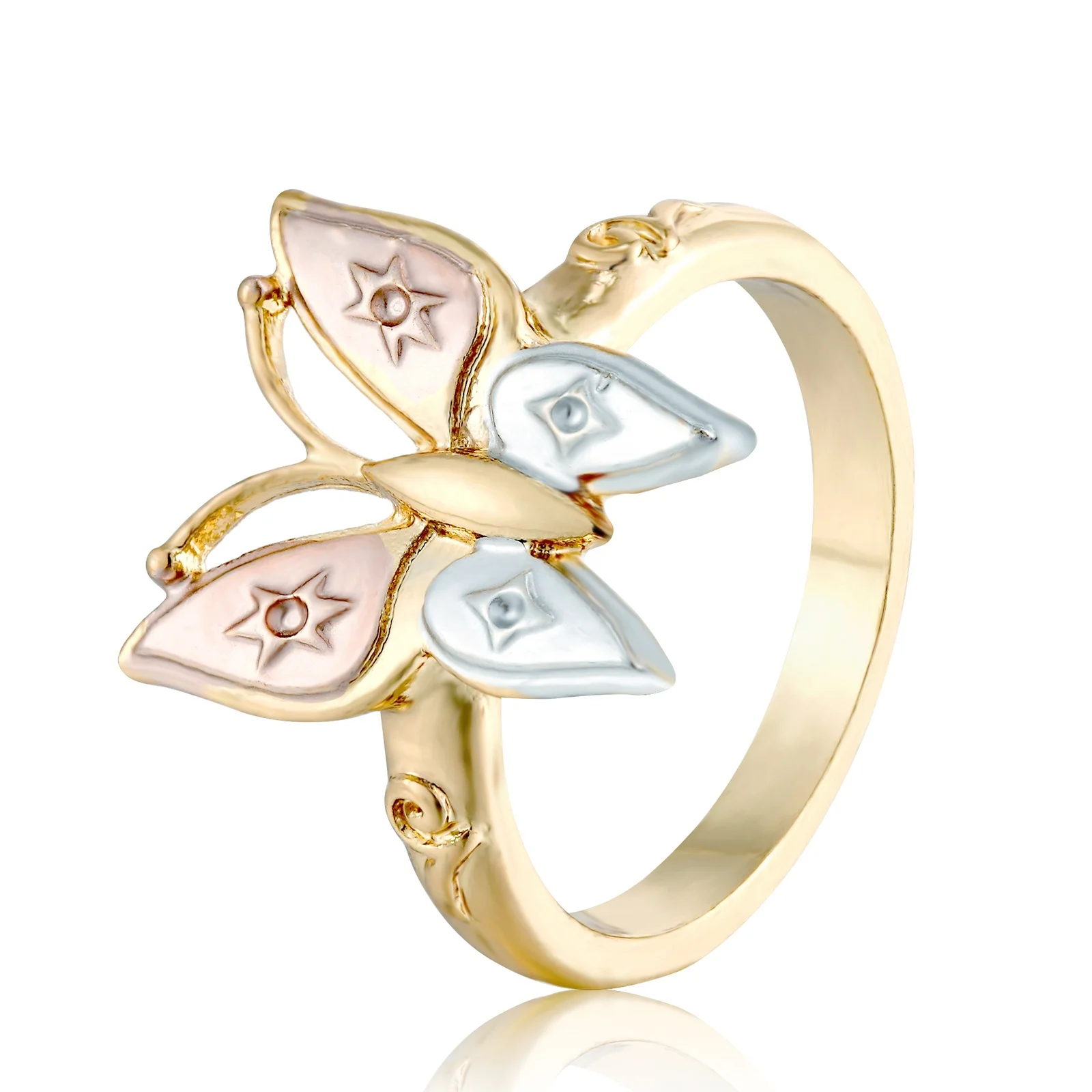 

Elfic 2021 fashion gold plated ring women's three color butterfly ring, Gold color