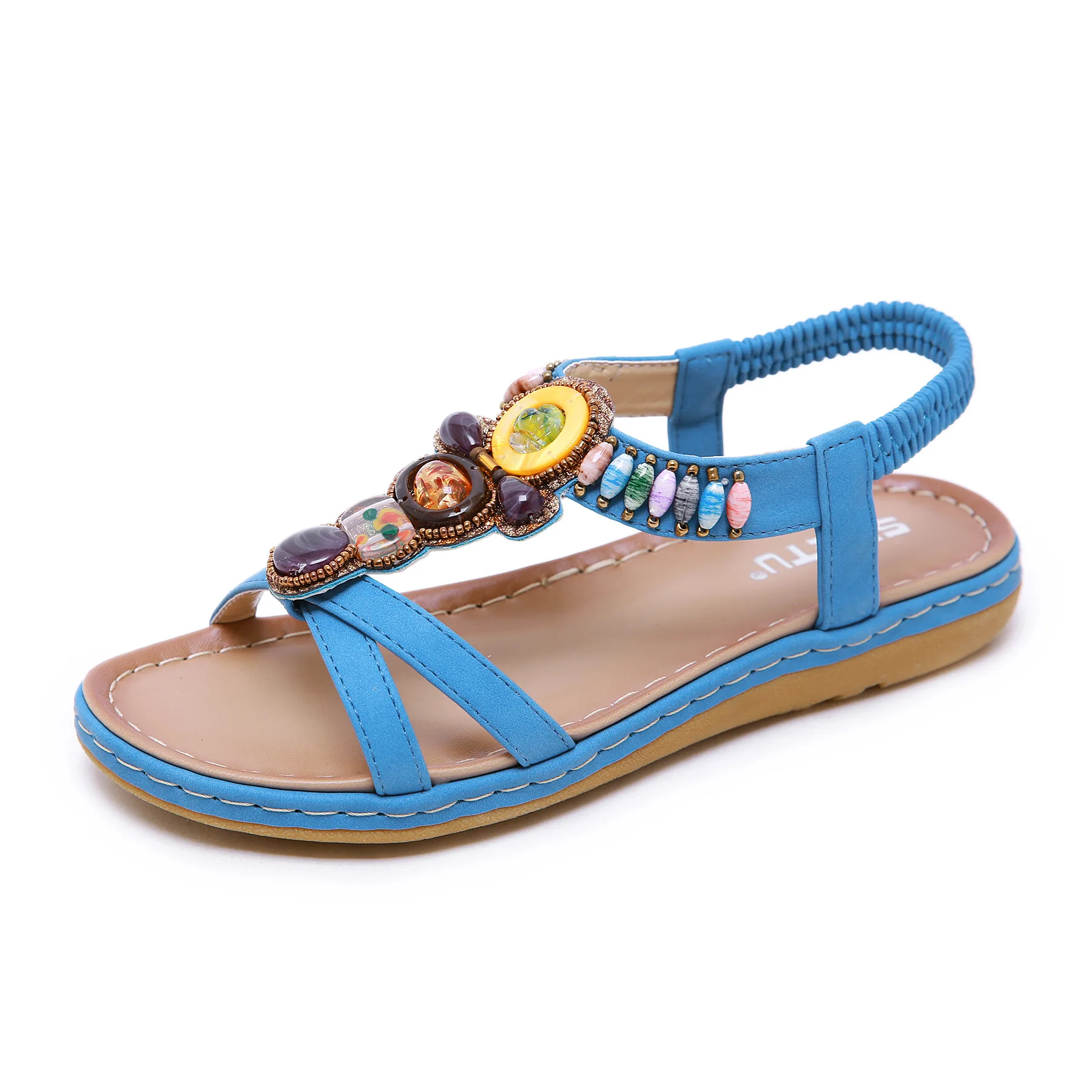 

S456F 2021 new bohemian beaded holiday beach flat leather women sandals