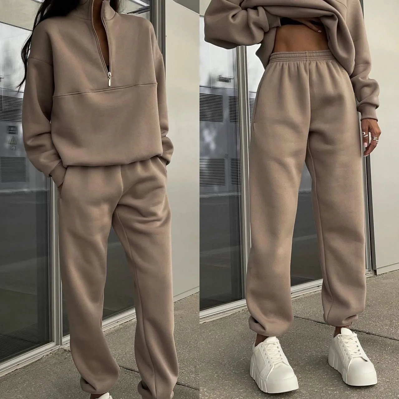 

Enyami Sporty Sweatsuit Long Sleeve Zipper Stand Collar Jogging Pants Casual Pullover Trousers Tracksuit Women Coord Set