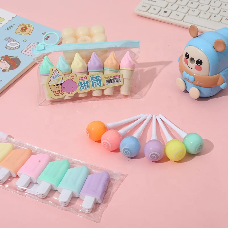 

Wholesale pastel 6 color creative fancy mini ice cream highlighter set
