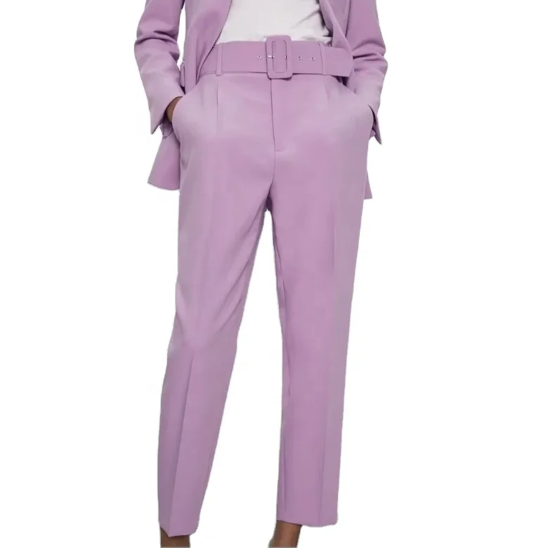 

Fashion Korea Women's Candy Color Suit Trousers with Belt Solid Color Office Lady Business Ninth Pants Casual Ankle Pants