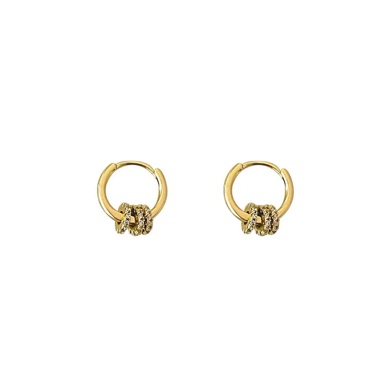 

Delicate Design Post Three Zircon Circle Hoop Earrings 18k Gold Plated Rhinestone Hoop Earring