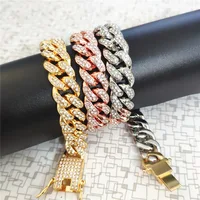

New Arrival Men's Hips Hops 12mm Iced Out Cuban Chain Necklace Pave 3 Colors Crystal Rhinestone Cuban Chain Necklace