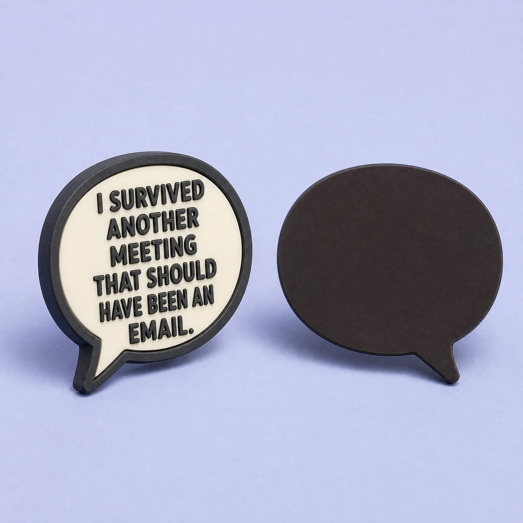 Dual-Side View of Oval Speech Bubble Meeting Email Magnet and Flush Magnetic Backing