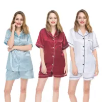 

Solid Color Satin Pajamas for Women Short Sleeve Pyjamas Sets Pijamas