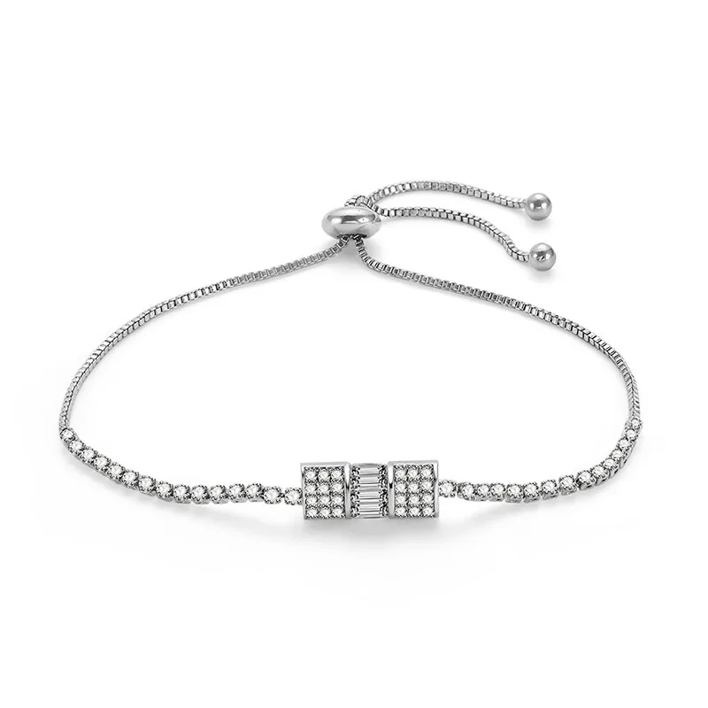 

PUSHI square zircon ladies bracelets bangles customized simple hot selling fashion jewelry birthday present bracelet