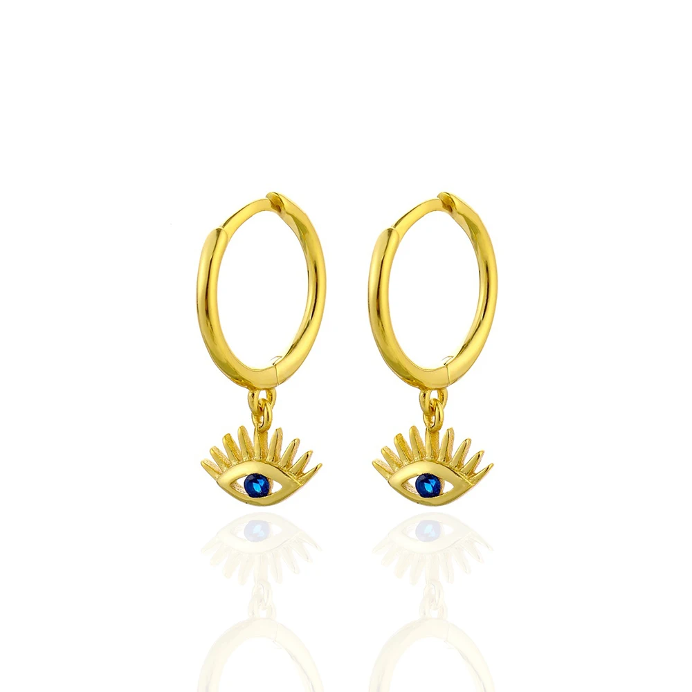 YHE0156 18K Gold Plated 925 Sterling Silver  Eye Dangle Drop Small Hoop Earrings for Women Girls