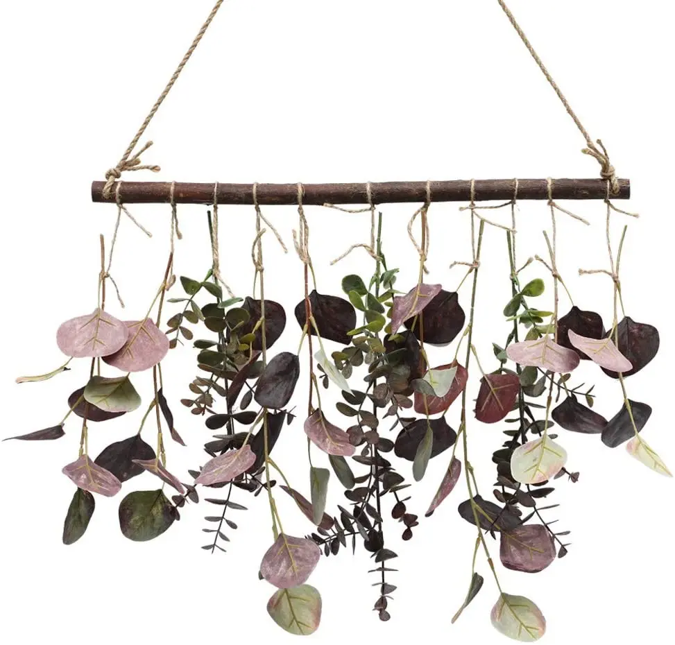 

Artificial Eucalyptus Greenery Hanging Wall Decor Artificial Eucalyptus Vines Wall Hanging Plants with Wooden Stick Farmhouse, Brown green