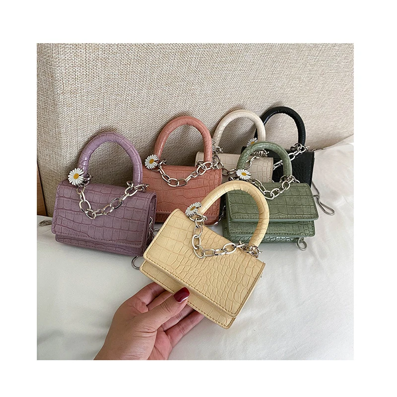 

Stone pattern PU Leather Crossbody Bags For Women 2020 Mini Shoulder Messenger Bag Flower Chain Link Lady Travel Totes Handbag