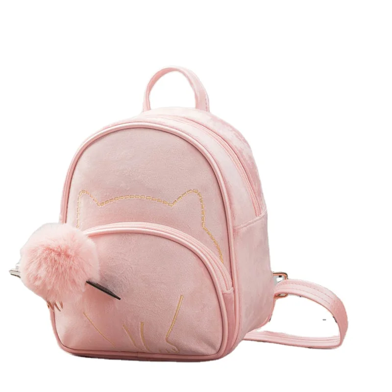 

Autumn and winter new Korean cute cat crystal velvet backpack bag sweet girl plush schoolbag, 5 colors