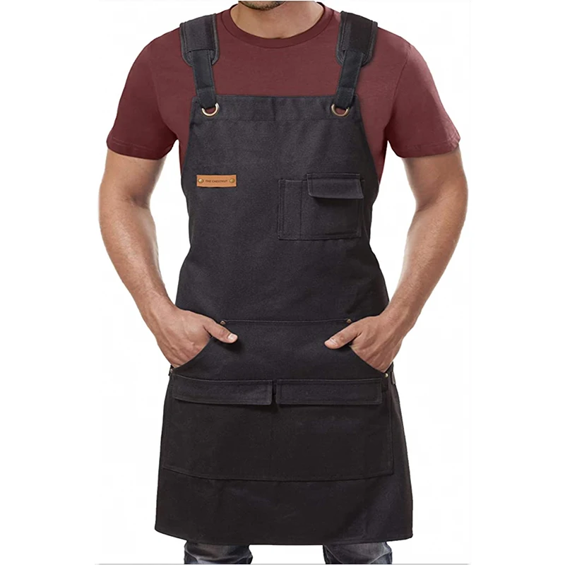 

Professional Waxed Cotton Canvas Heavy Duty Leather Work Grilling Bbq Apron For Mens, Picture