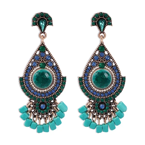 

New Design Woman Crystal Jewelry Vintage Tassel Earrings Fashion Drop-shaped Diamond Earrings, Golden