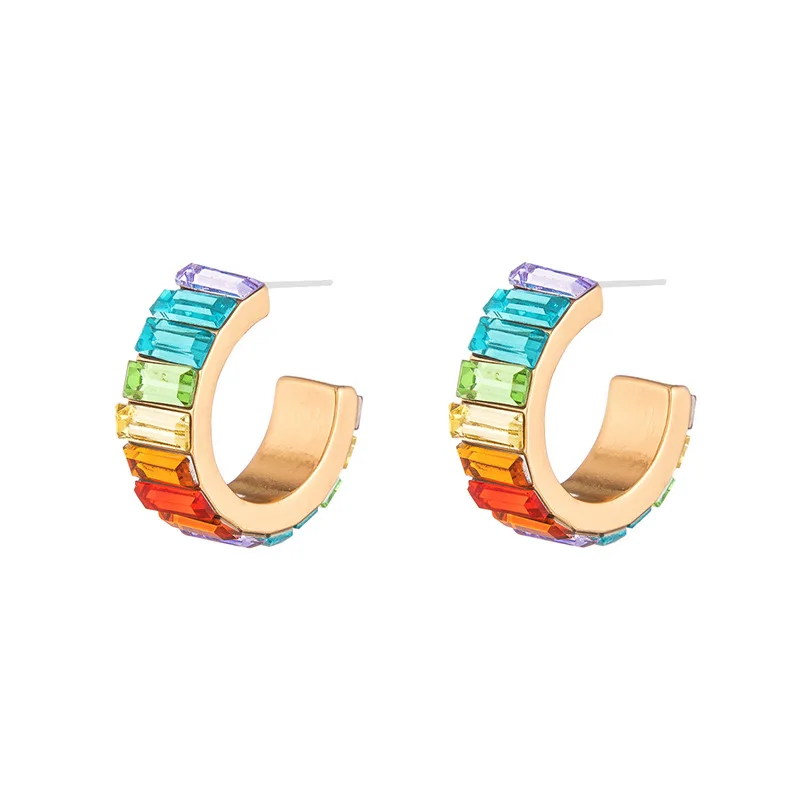 

2020 New Rainbow Color Stud Earrings Fashion Seven Color Crystal C-shaped Earrings Yiwu Small Commodities Wholesale, Picture shows