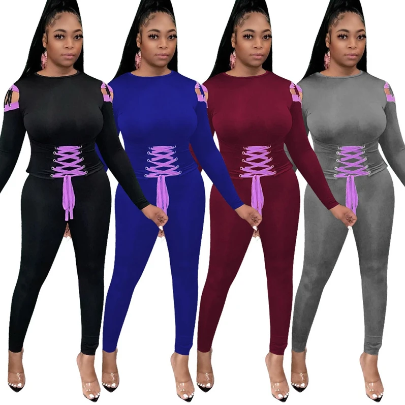 

ANL2088 New fashion 2020 hot style women's casual webbing sports long sleeve suit two piece pant set, Accept customization