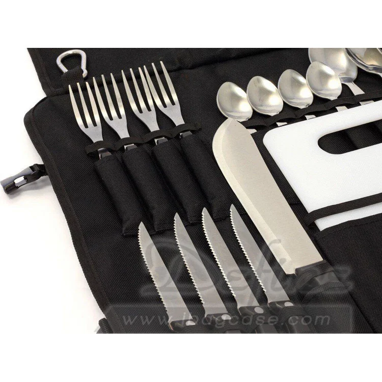 Portable Roll Up Kitchen Cutlery Travel Bag Camping Utensil Set Bag