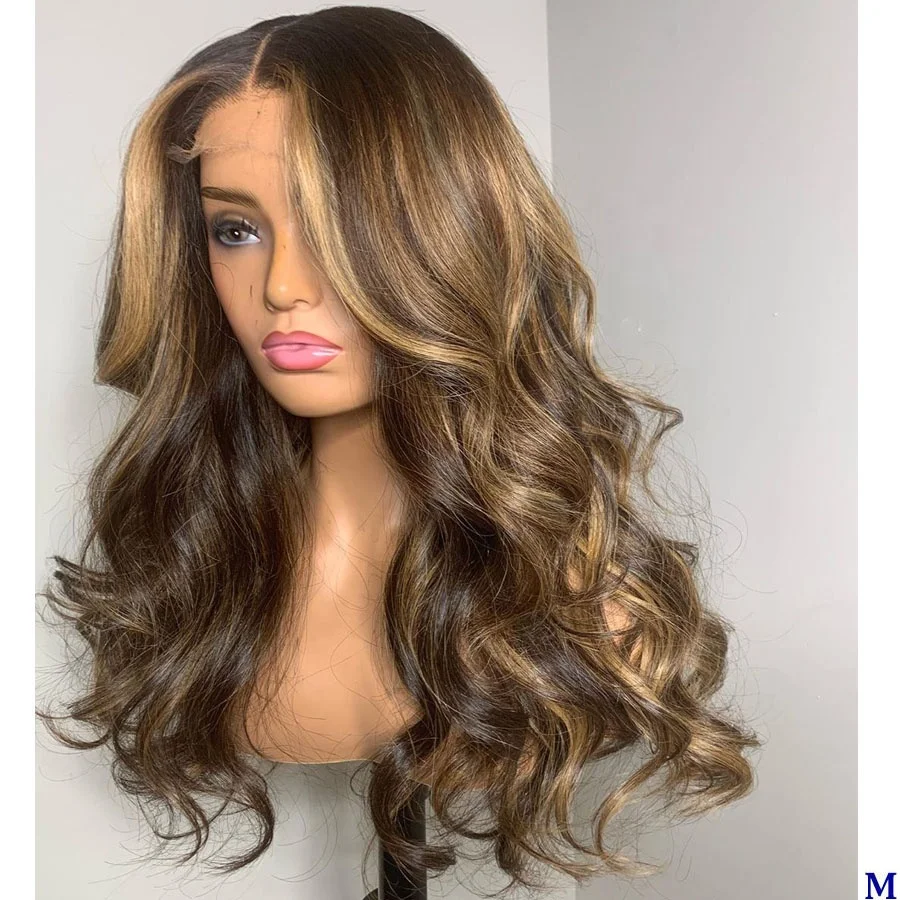 

Pre Plucked Highlight Honey Blonde Ombre Brown Body Wave Human Hair Lace Front Wig for Woman