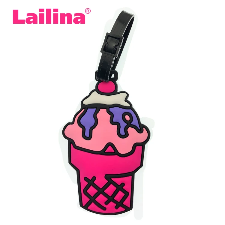

Custom Ice Cream Travel Luggage Tag Cute Silicone Suitcase ID Addres Holder Rubber Baggage Name Tags, Pink