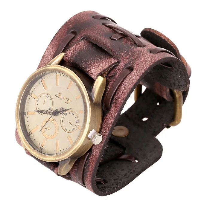 

Nieuwe Mode Heren Horloges Luxe Grote Wijzerplaat Quartz Liefhebbers Horloge Brede Leren Punk Armband Sport Horloge Mannen Gift, As shown