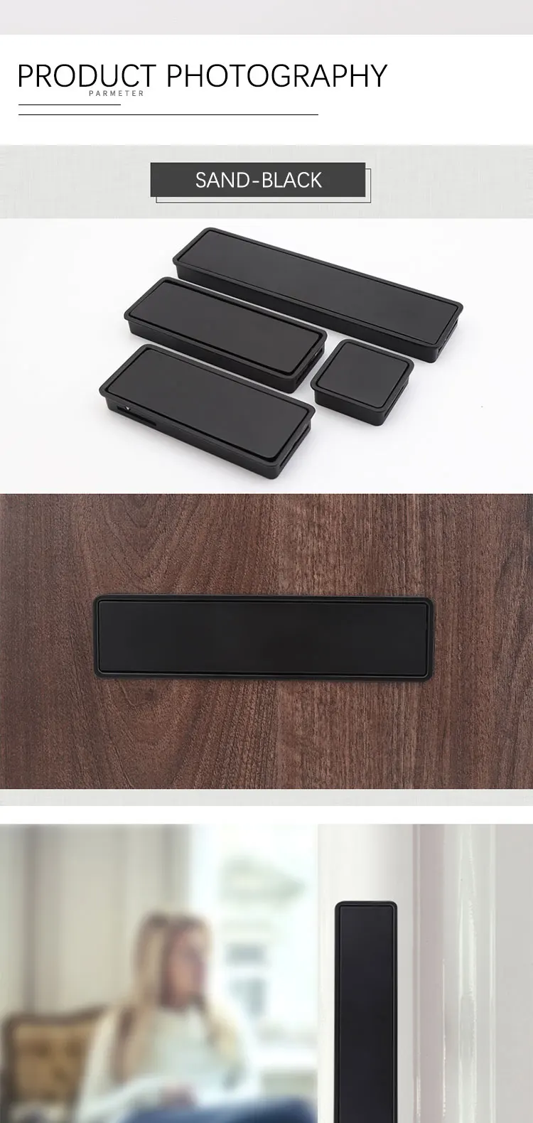 High quality Zinc Alloy Black Square kitchen recessed handle Concealed Hidden handle//