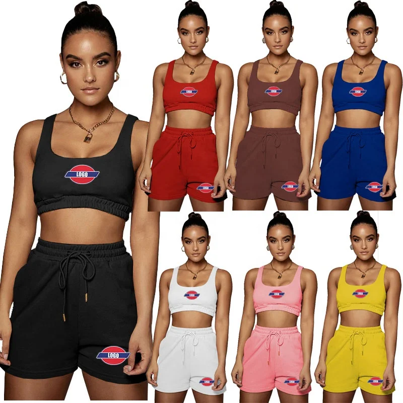 

LXX 2021 summer sets double vest sport suit in solid color printing 2 pc summer set womens clothing sexy for women, As picture or customized make