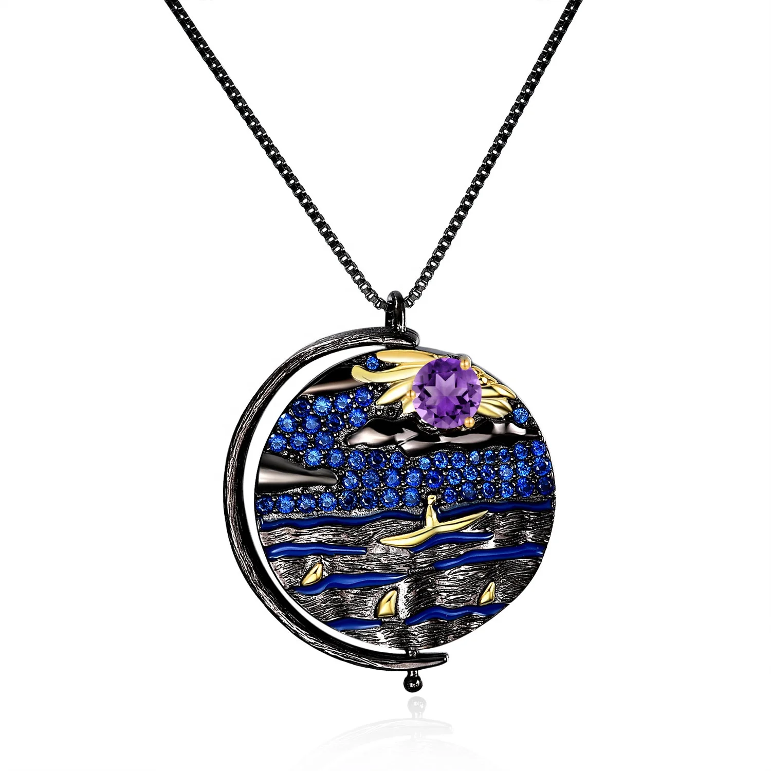 

Abiding Shield New Plating Tech New Designer Collection Modern 925 Sterling Silver Amethyst Stone Pendant