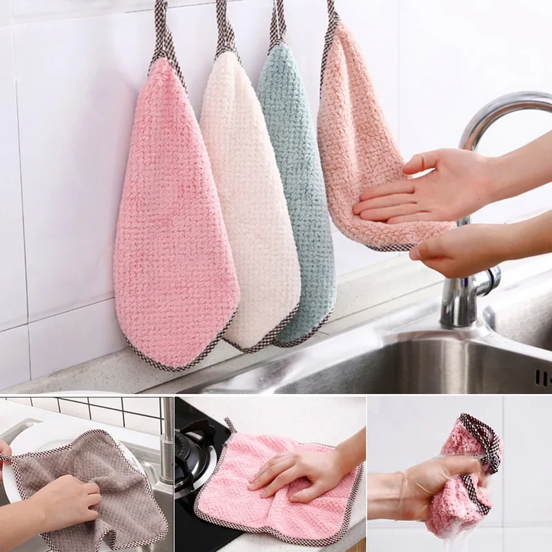 

Super Absorbent Clean Cloth Cleaning Mop Cloth Kitchen Towel Kitchen Sink Dishcloth Coral Fleece Cleaning Towels Wash Cloths, Green/beige/pink/pink 2/grey