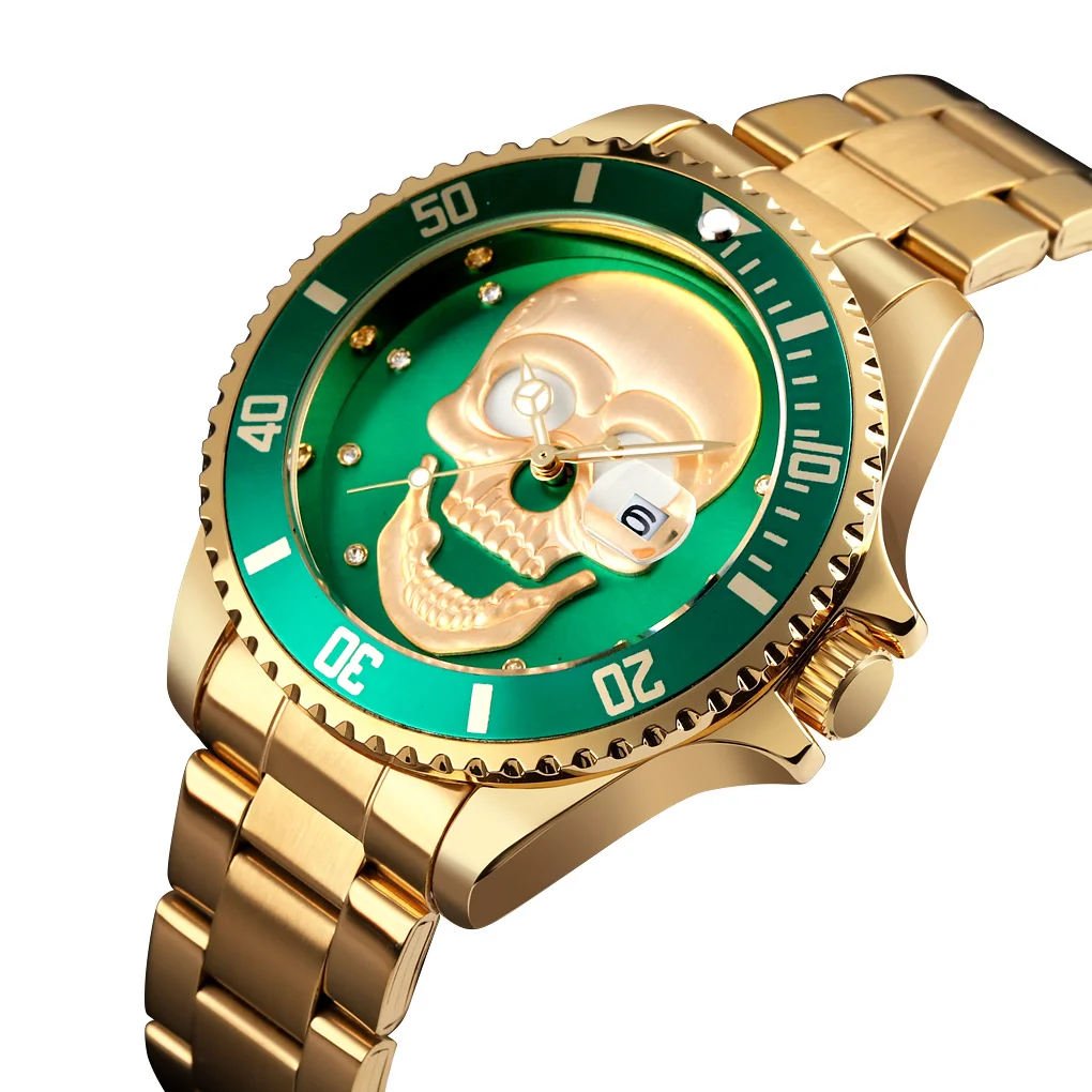 

skmei 9195 SKMEI Men's Skull Quartz Watch Men Skeleton Creative Watches Stainless Steel Male Clock Waterproof Wristwatch, 14 colors,mix colors