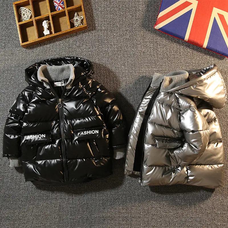 

Children Winter Parkas 2021 Autumn Winter Fashion Kids Cotton Jackets Black/Sliver Outerwear 90-140 Coats For Baby Boys Girls
