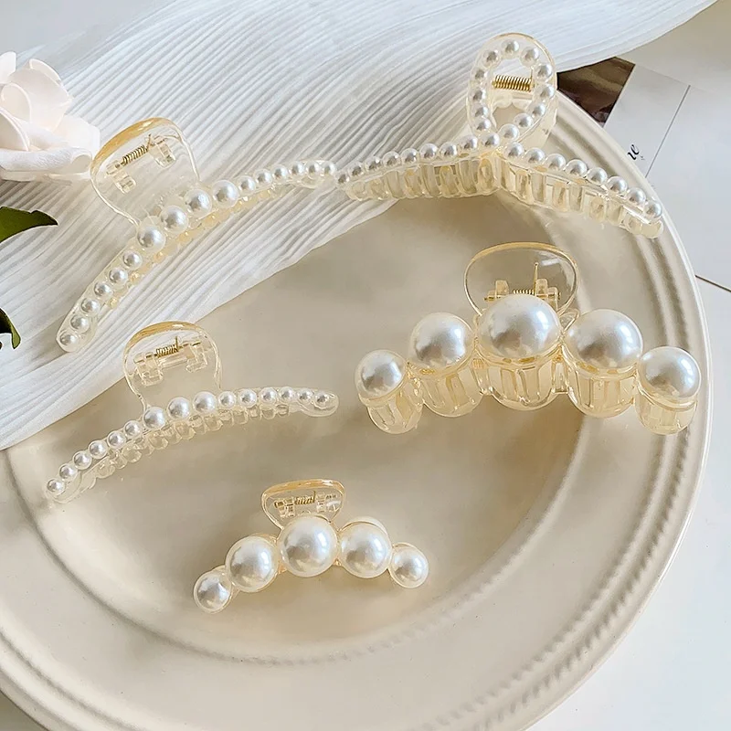

Korean Women's Bling Crystal Hairpin Clips Claw Girl's Rhinestone Pearl Hair Claw Clips