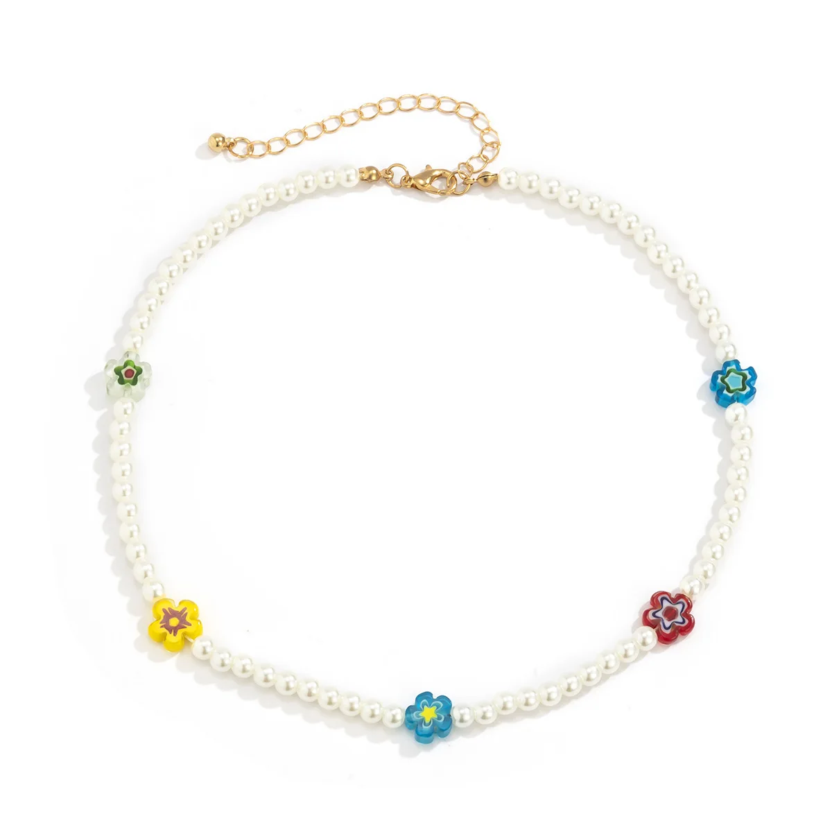 

Bohemian Summer Beach Jewelry Chain Flower Faux Pearl Beaded Necklace Handmade Flower Glass Beads Seed Choker Collar Necklace