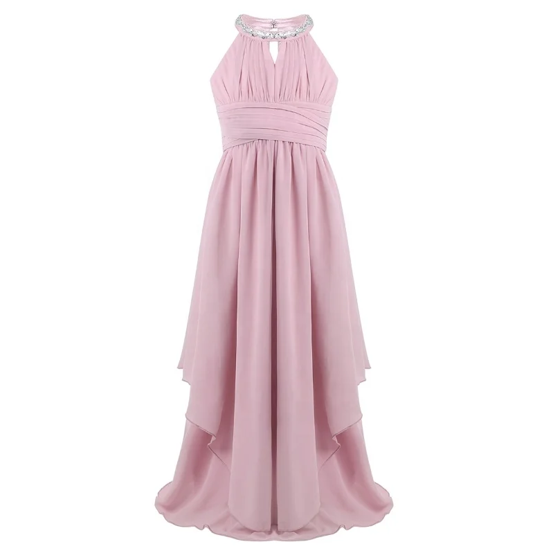 

Kids Girls Chiffon Sleeveless O-neck Sequined Halter Flower Pageant Wedding Bridesmaid Party Dress