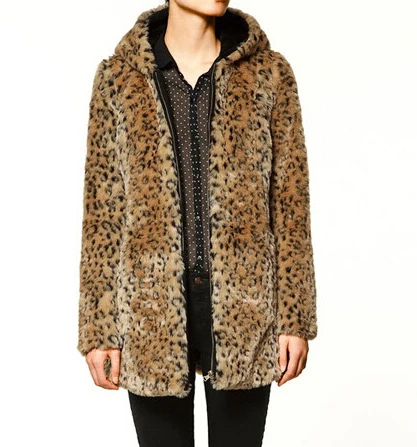 

2020 Clothing factory in China mid-length leopard with hooded women faux fur coat