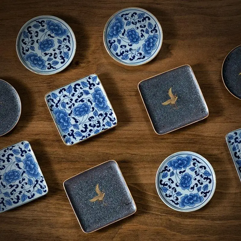 

Jingdezhen ceramic coasters Japanese style coarse pottery Gold Coasters heat proof mat teacup mat Ceramic kung fu tea ceremony