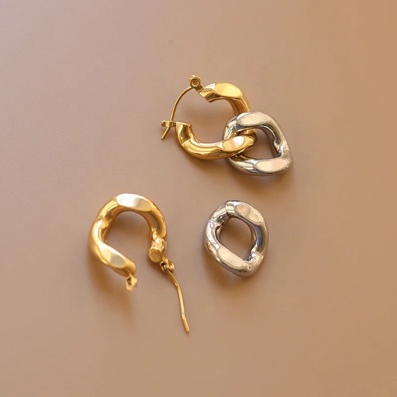 

Women Fashion Accessories Gold Plated 18k Hoop Earrings Double Hoop Earrings Stainless Steel Stud Earrings, Gold, rose gold, silver