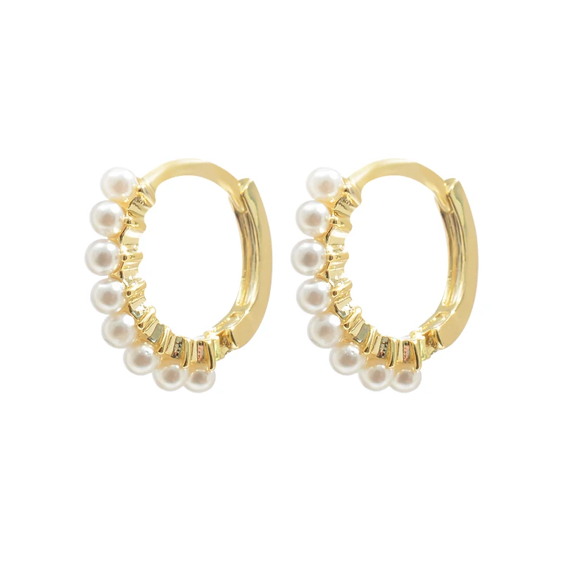 ED64859 Korean cute round hoop hypoallergenic pearl earrings fashion 14K gold plated women jewelry