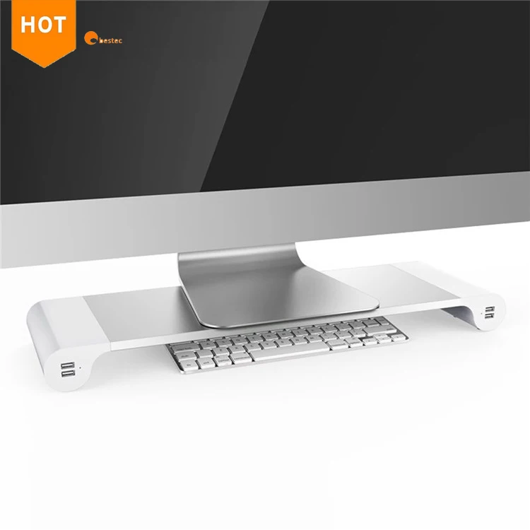 

computer desktop dual monitor riser stand with USB hub 2.0 3.0, White