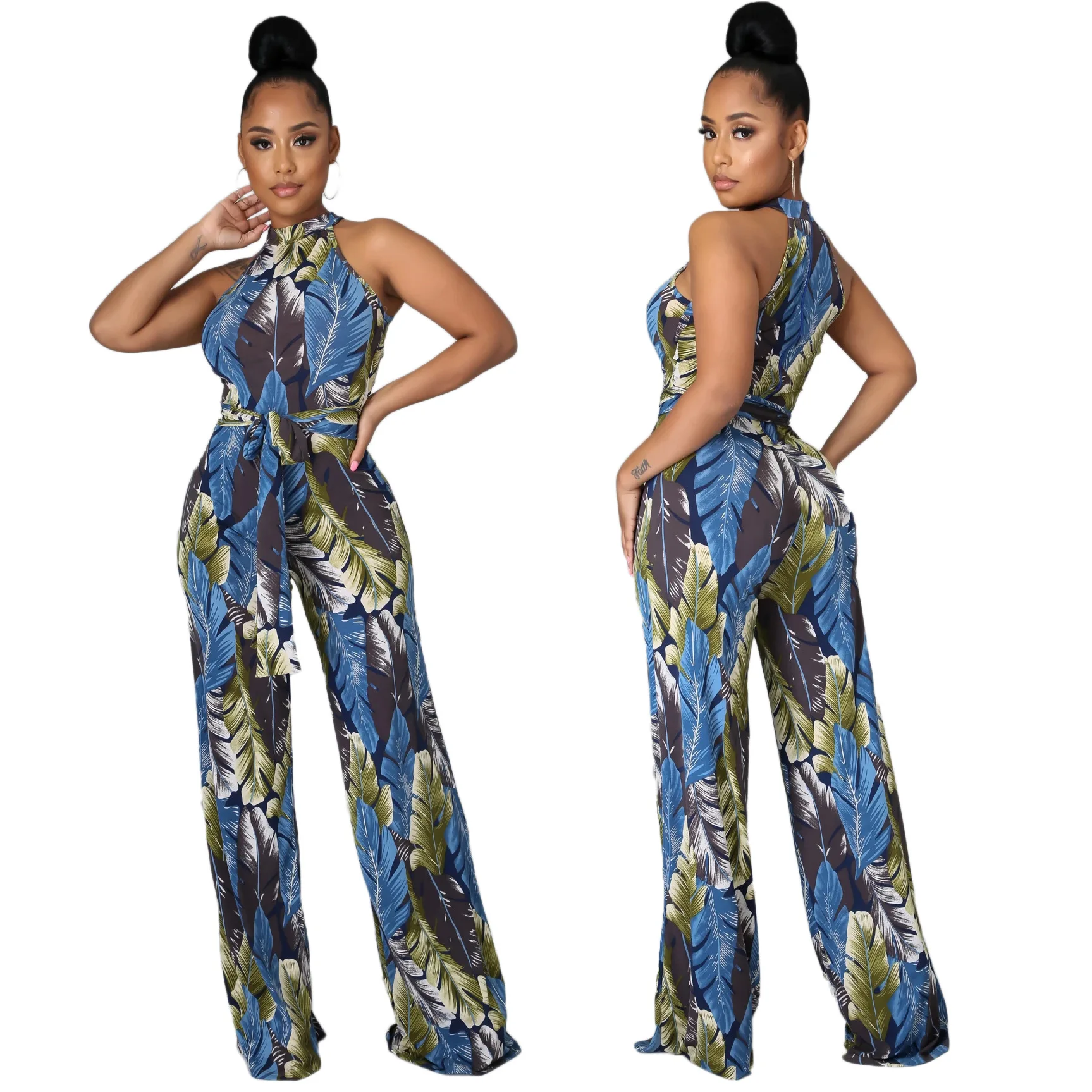

Summer Sexy Casual Women Sleeveless Plus Size Bohemian Backless Loose Maxi One Piece Long Wide Rompers Jumpsuit