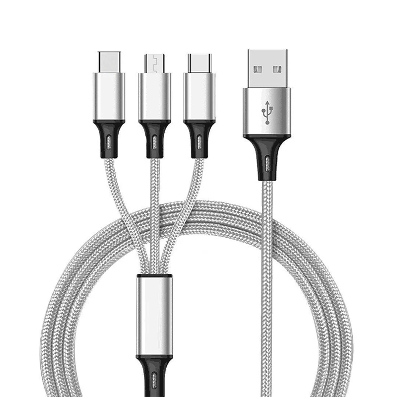 

3 In 1 Type c Micro Charging Cord Standard Nylon Braided Power USB Cable for phone